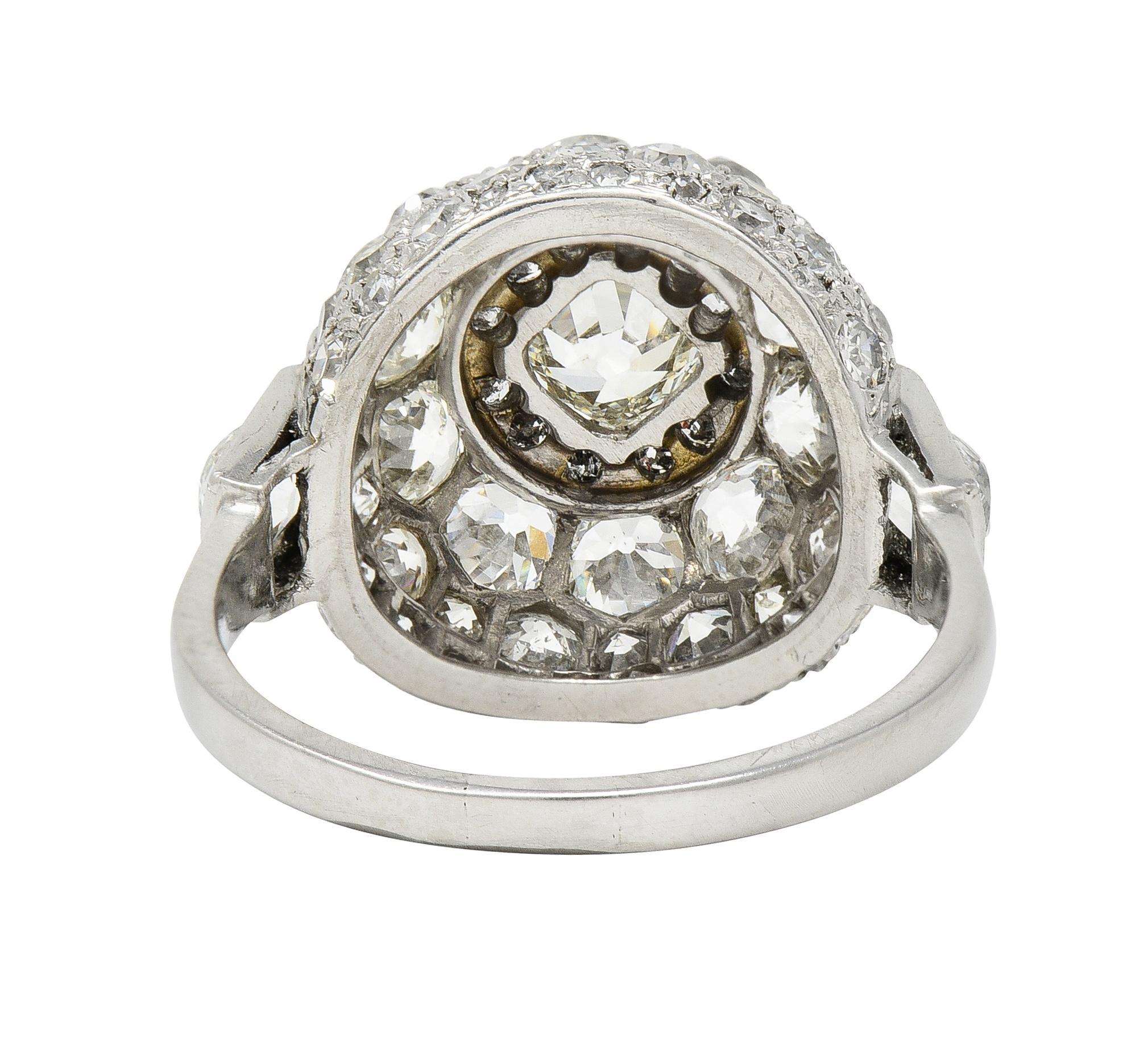 Art Deco 2.70 CTW Old Mine Cut Diamond Platinum Dome Cluster Ring For Sale 7