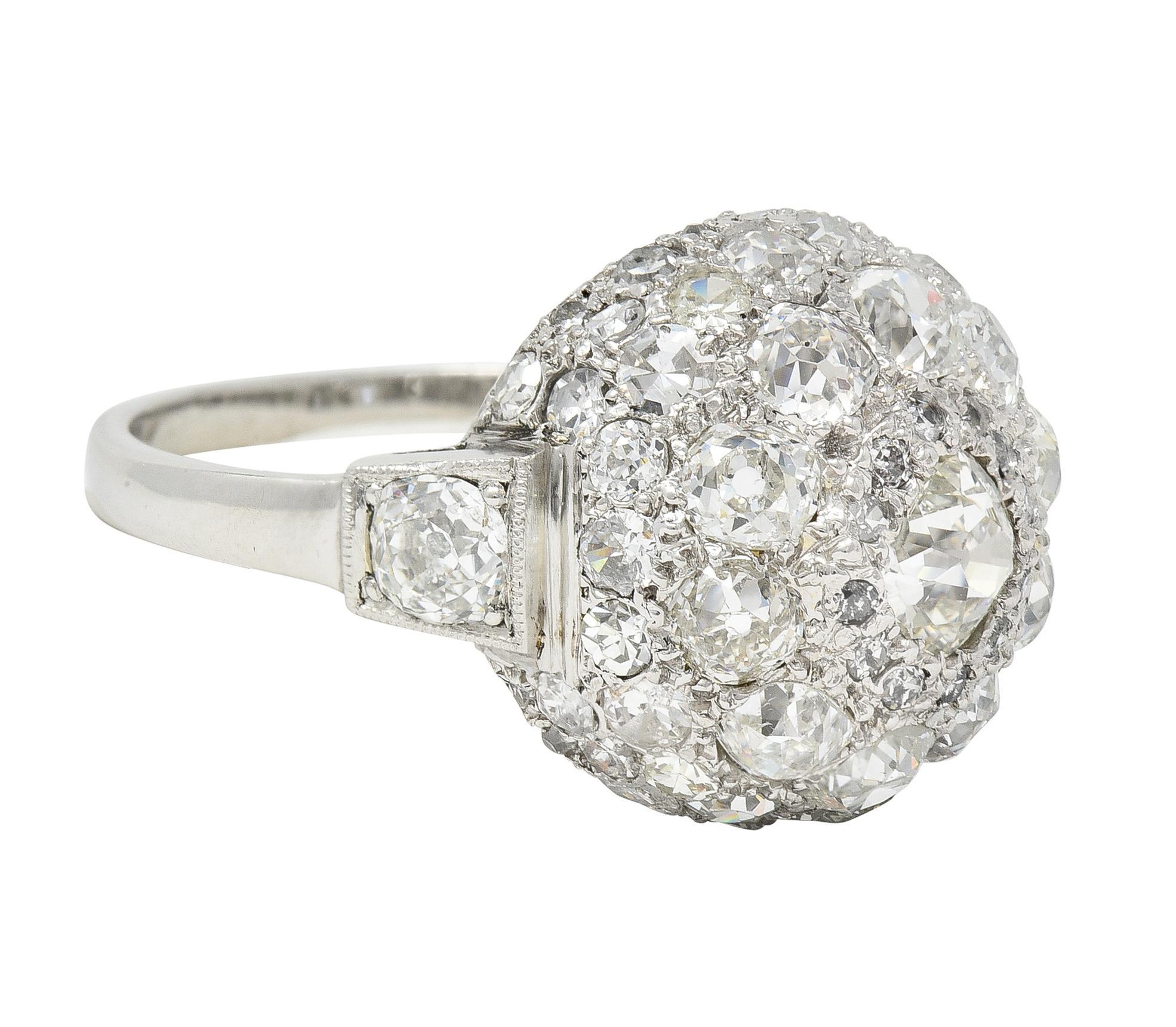 Art Deco 2.70 CTW Old Mine Cut Diamond Platinum Dome Cluster Ring For Sale 8