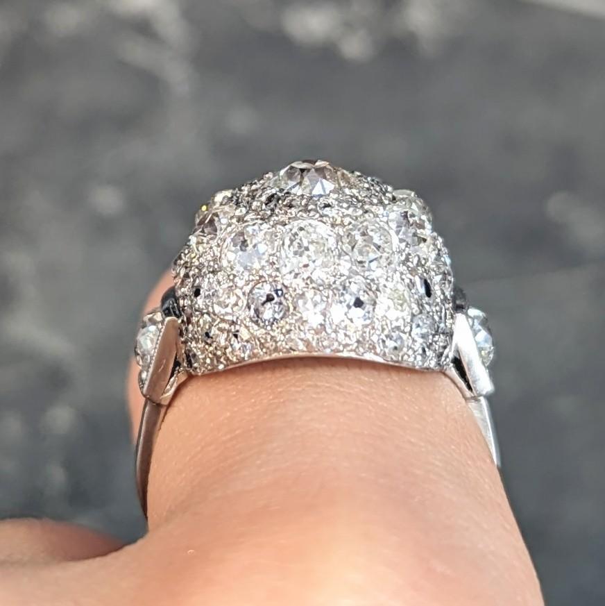 Women's or Men's Art Deco 2.70 CTW Old Mine Cut Diamond Platinum Dome Cluster Ring For Sale