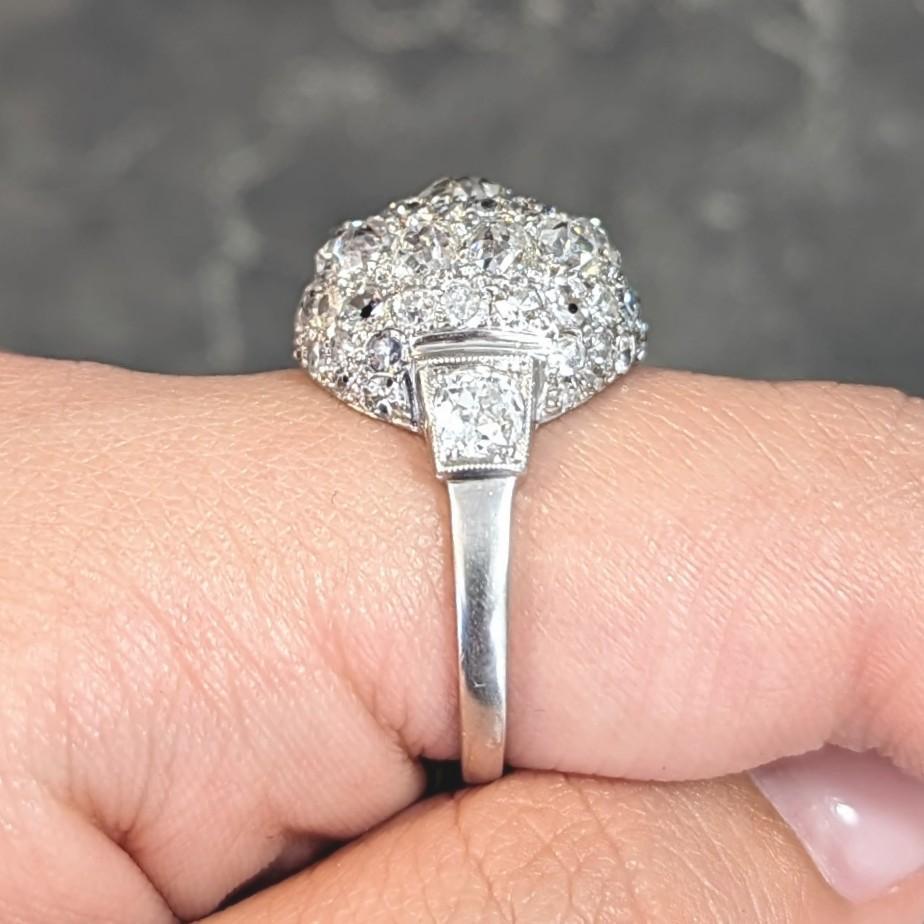 Art Deco 2.70 CTW Old Mine Cut Diamond Platinum Dome Cluster Ring For Sale 1