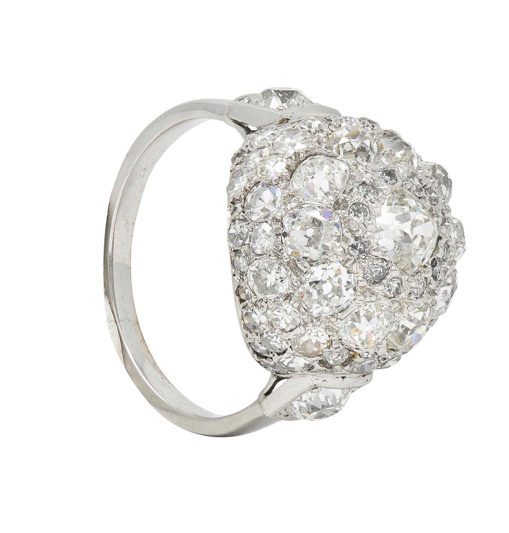 Art Deco 2.70 CTW Old Mine Cut Diamond Platinum Dome Cluster Ring For Sale 2