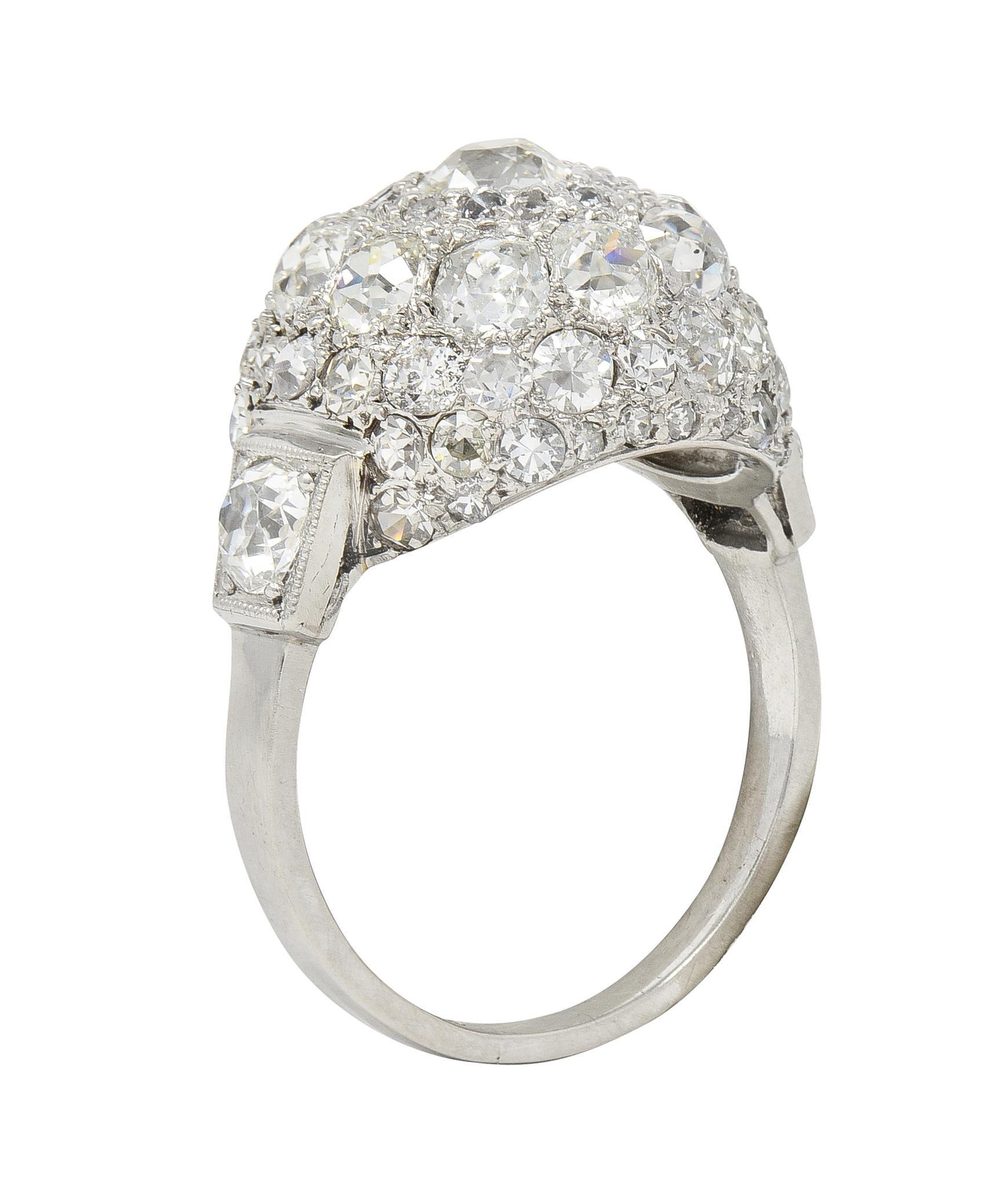 Art Deco 2.70 CTW Old Mine Cut Diamond Platinum Dome Cluster Ring For Sale 3