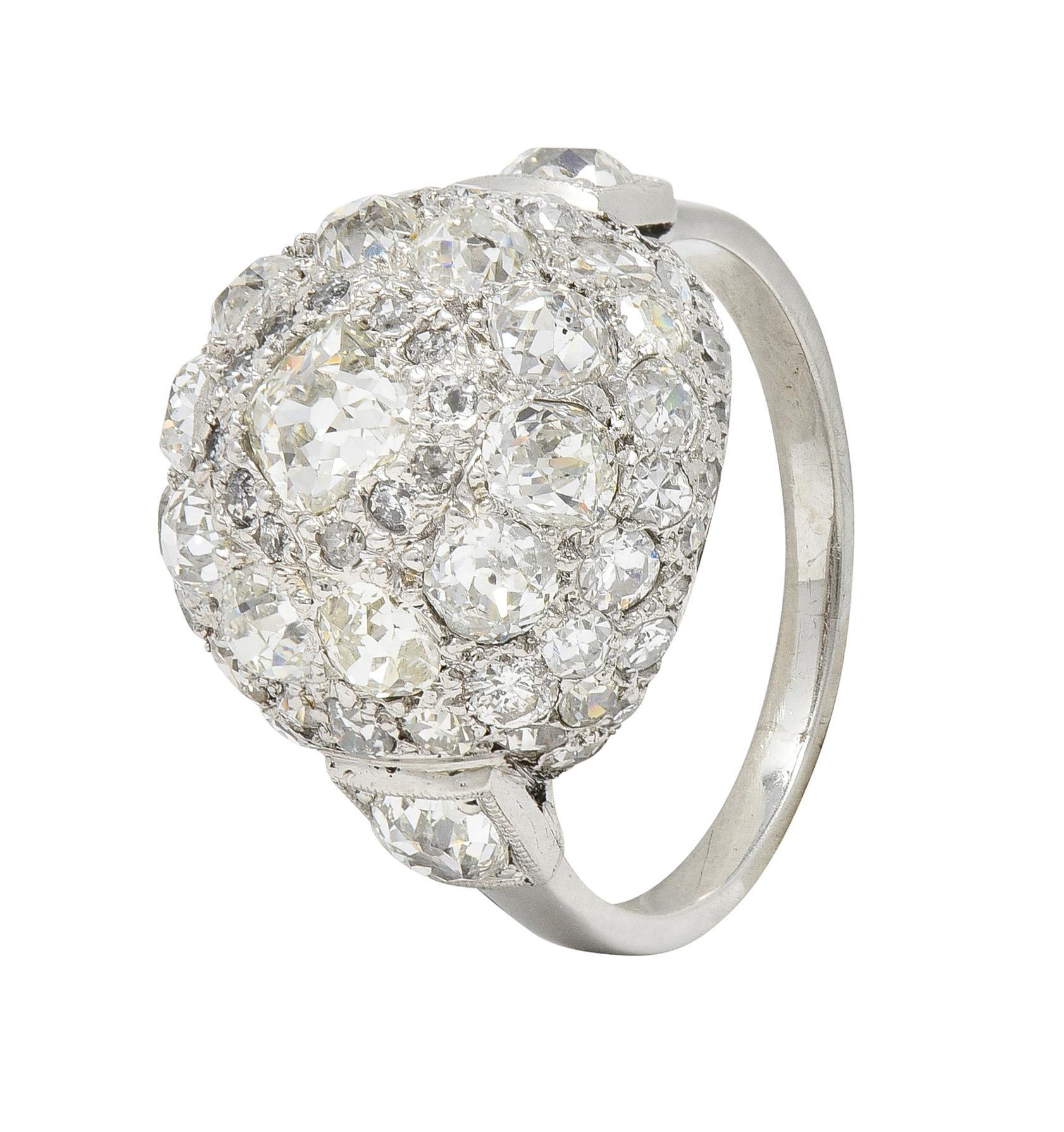 Art Deco 2.70 CTW Old Mine Cut Diamond Platinum Dome Cluster Ring For Sale 4