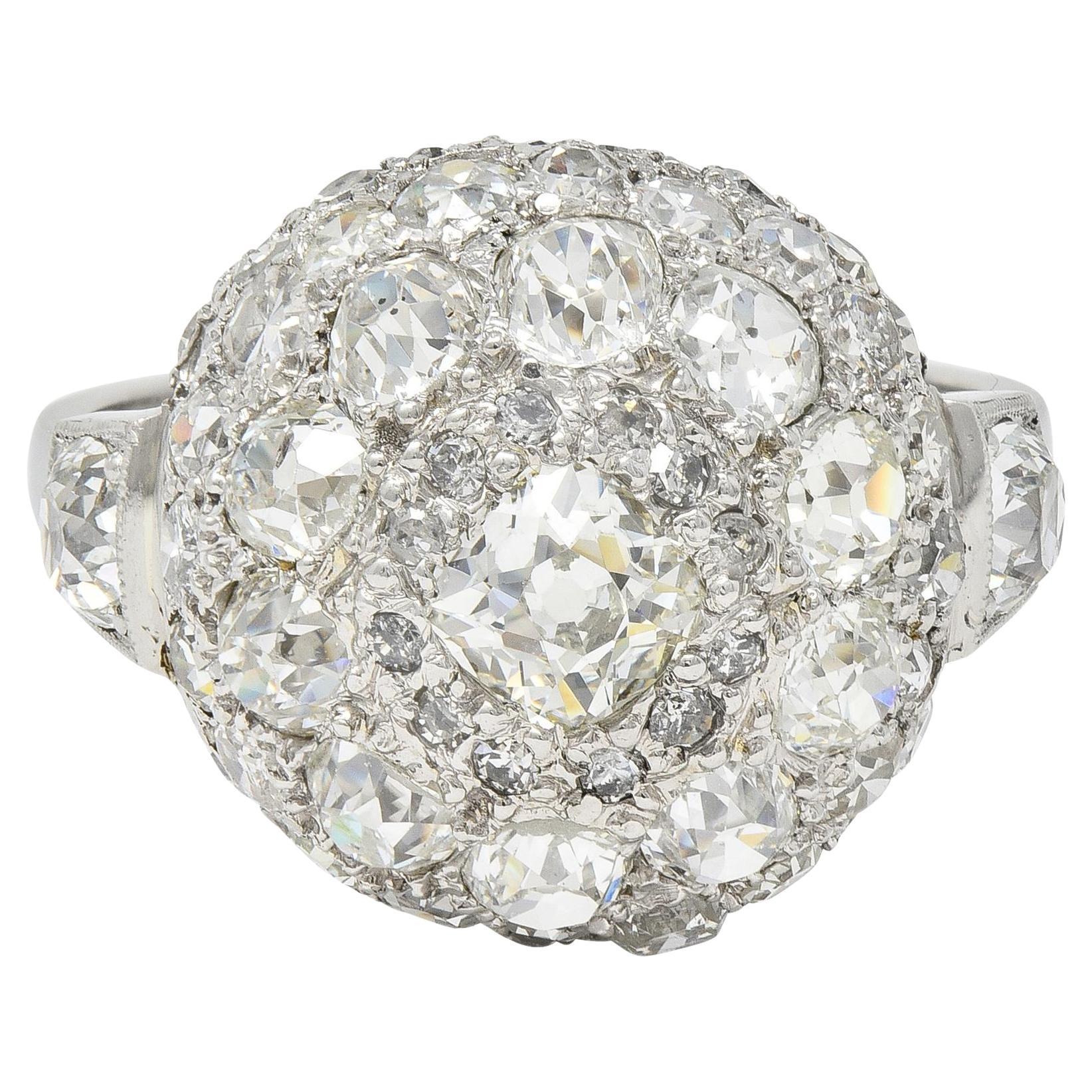 Art Deco 2.70 CTW Old Mine Cut Diamond Platinum Dome Cluster Ring For Sale
