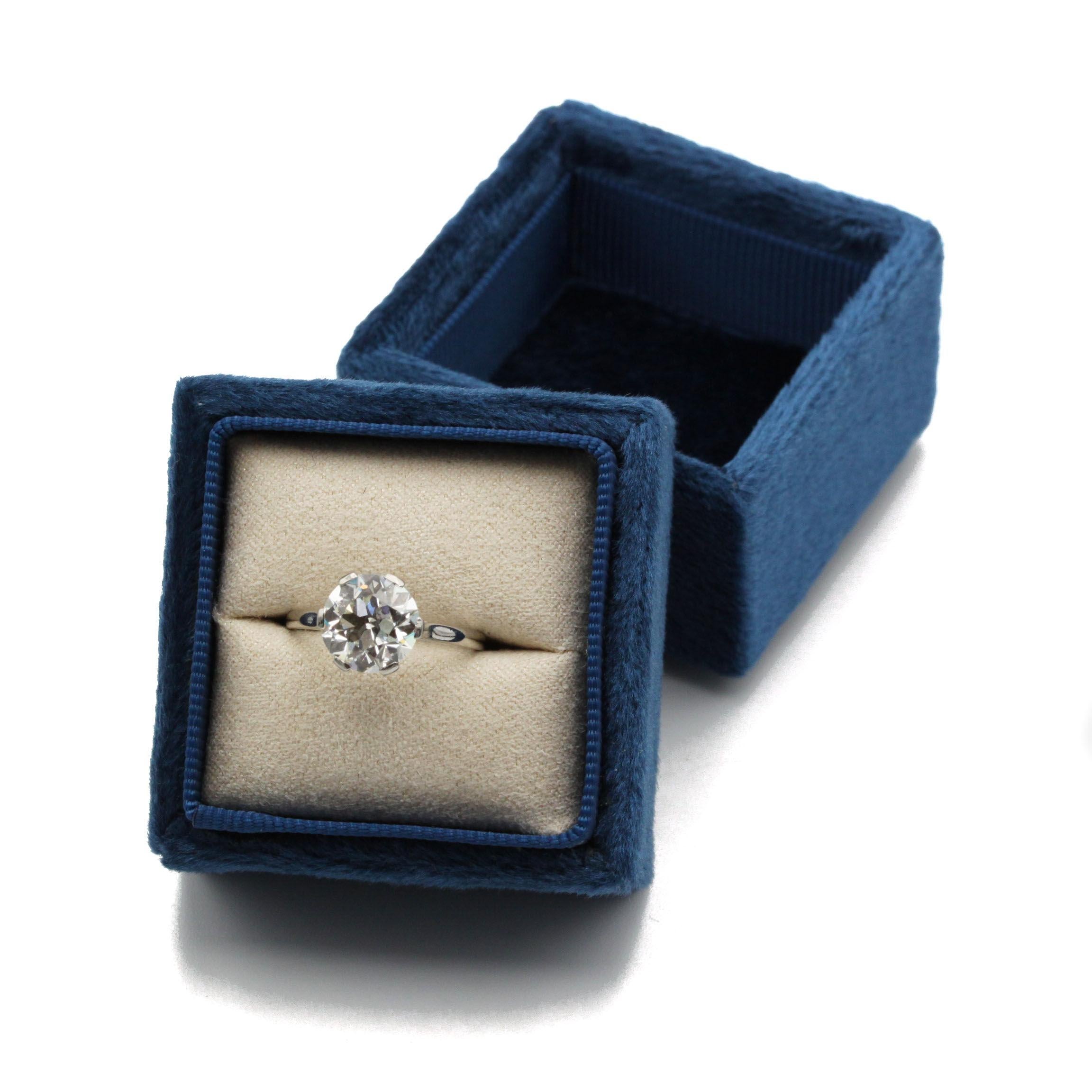 Taglio antico europeo Anello solitario con diamante vecchio taglio europeo Art Deco 2,70ct in platino, certificato GIA in vendita