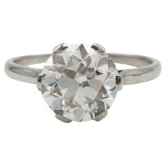 Art Deco Solitär-Ring Platin mit 2,70 Karat Diamant im alteuropäischen Schliff, GIA-zertifiziert