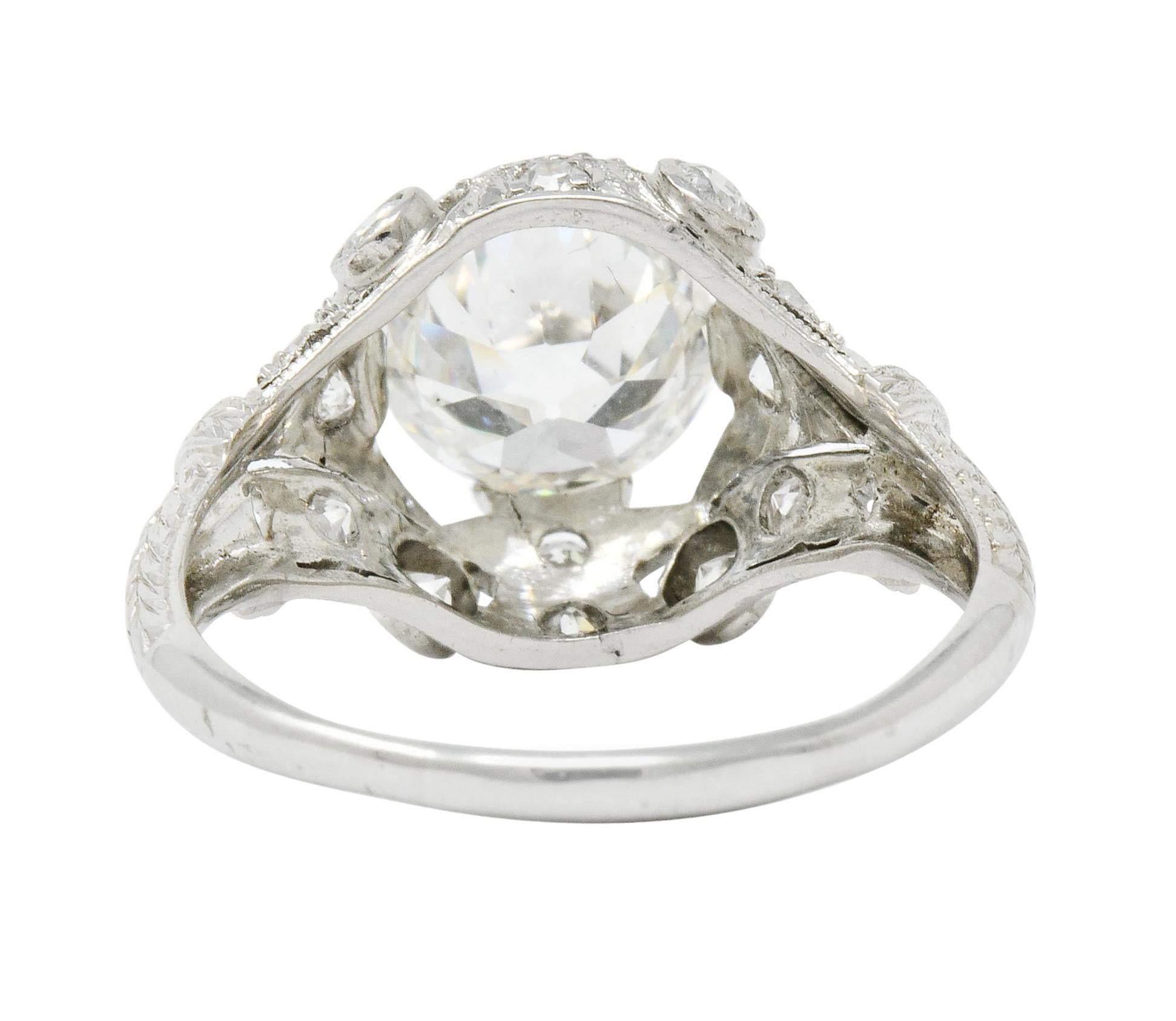Art Deco 2.71 Carat Diamond Platinum Foliate Engagement Ring GIA In Excellent Condition In Philadelphia, PA