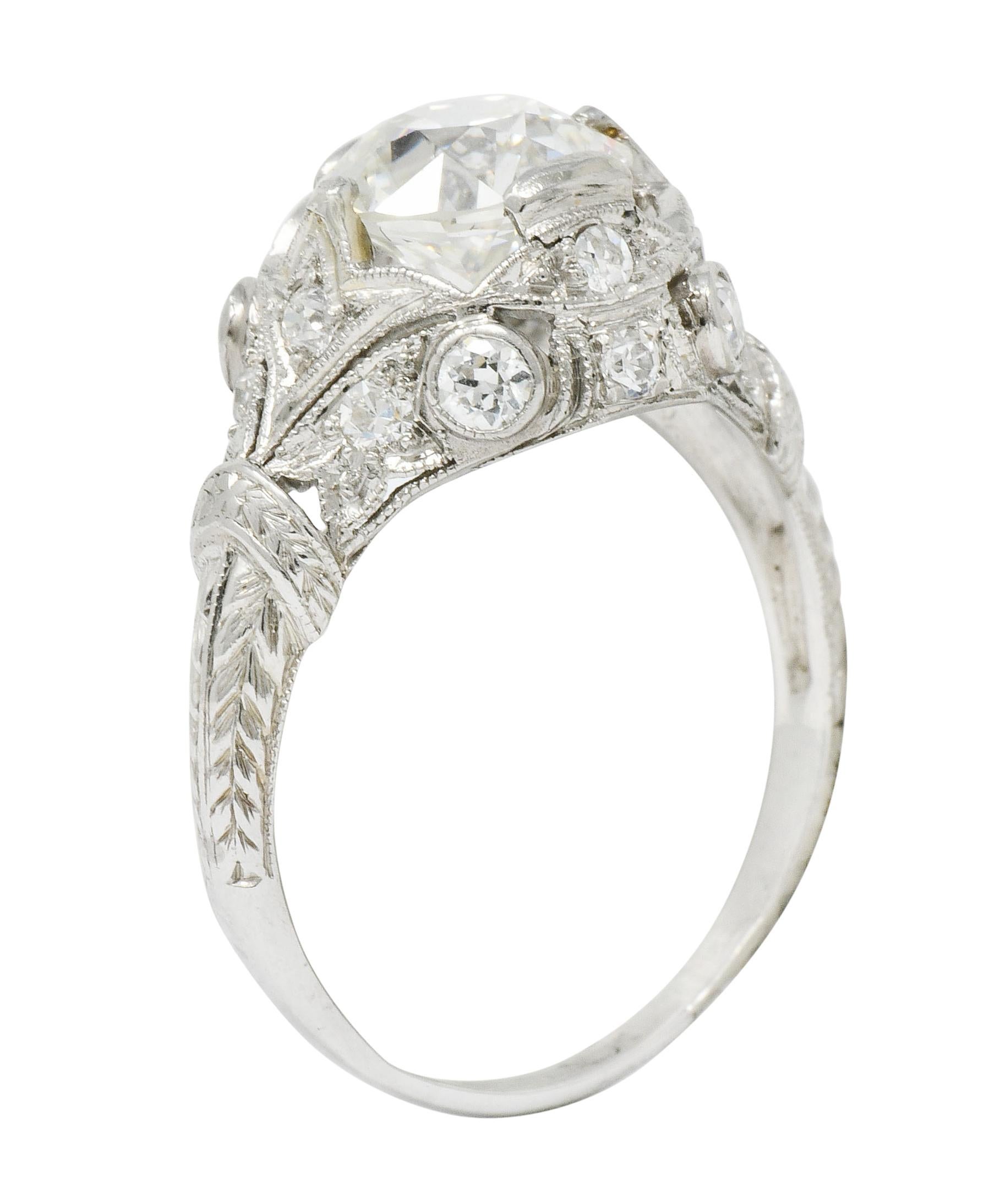 Art Deco 2.71 Carat Diamond Platinum Foliate Engagement Ring GIA 3