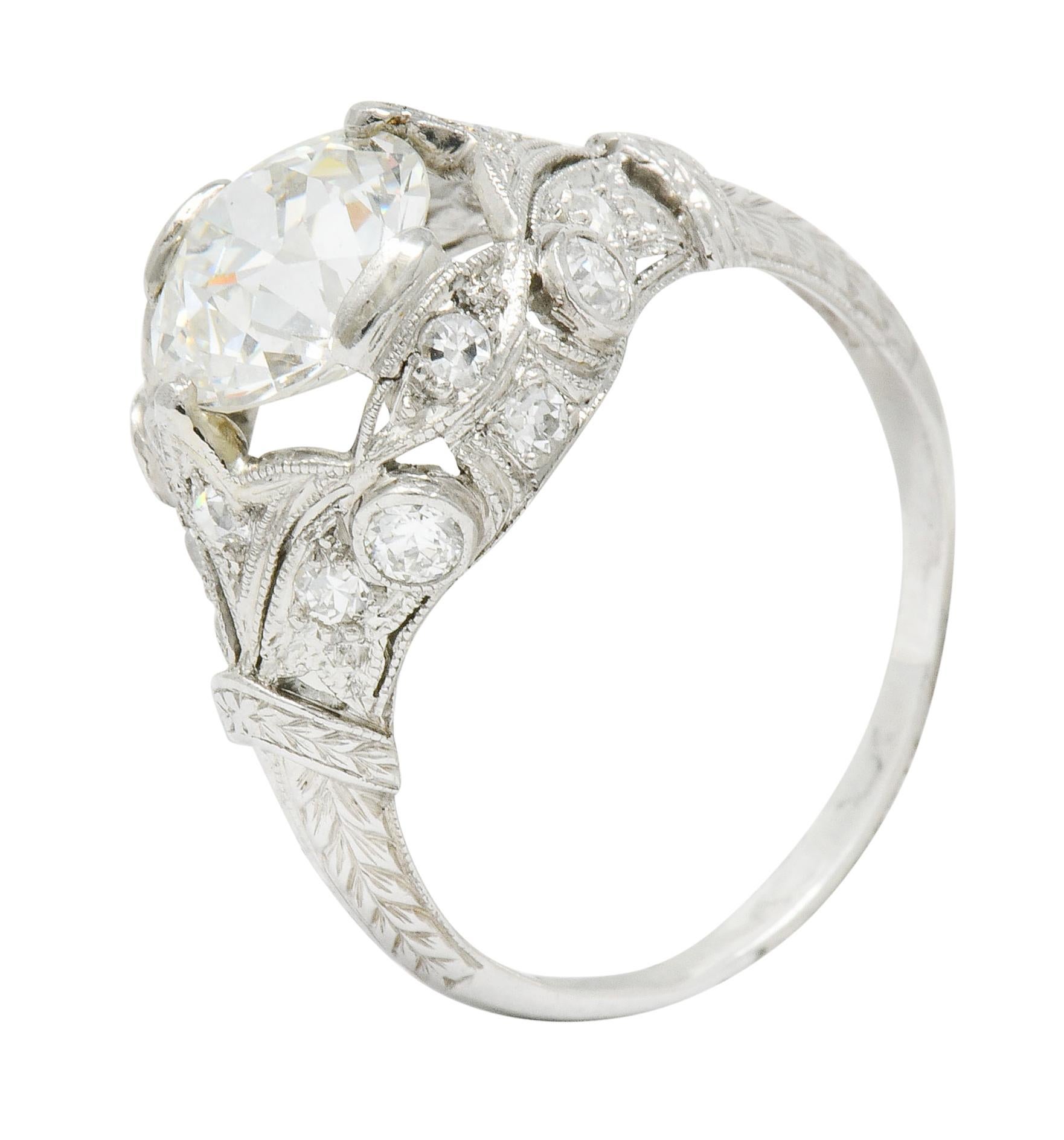 Art Deco 2.71 Carat Diamond Platinum Foliate Engagement Ring GIA 4