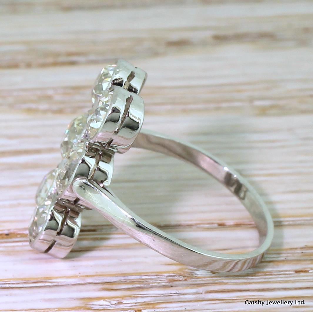 Old Mine Cut Art Deco 2.75 Carat Old Cut Diamond Six-Stone Ring For Sale