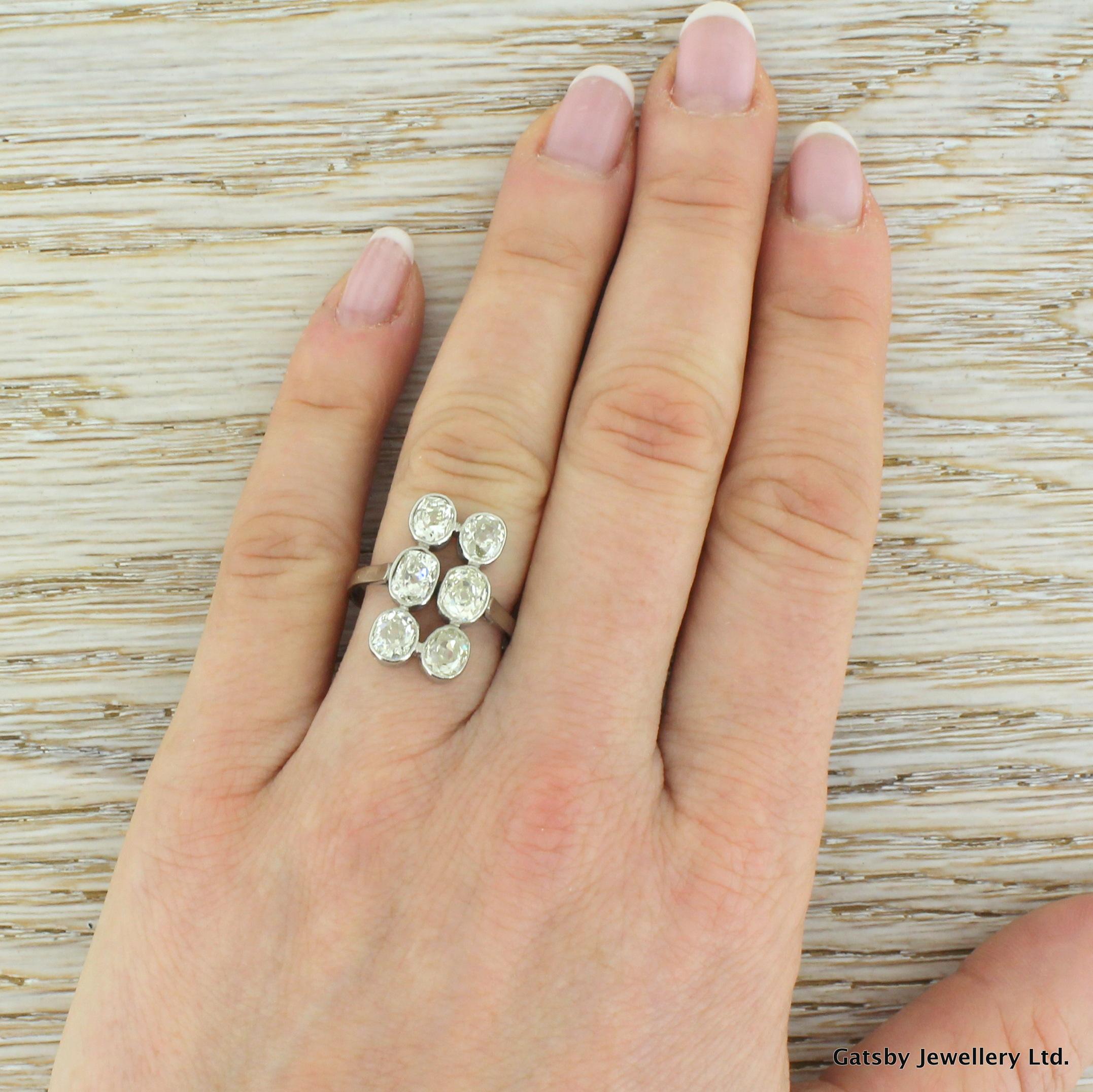 Women's Art Deco 2.75 Carat Old Cut Diamond Six-Stone Ring For Sale