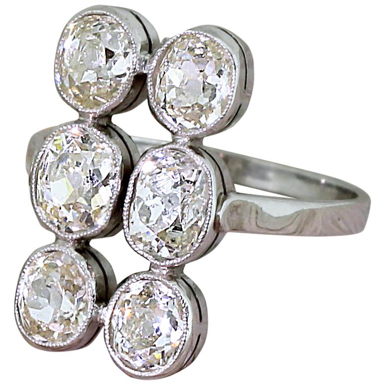 Art Deco 2.75 Carat Old Cut Diamond Six-Stone Ring For Sale