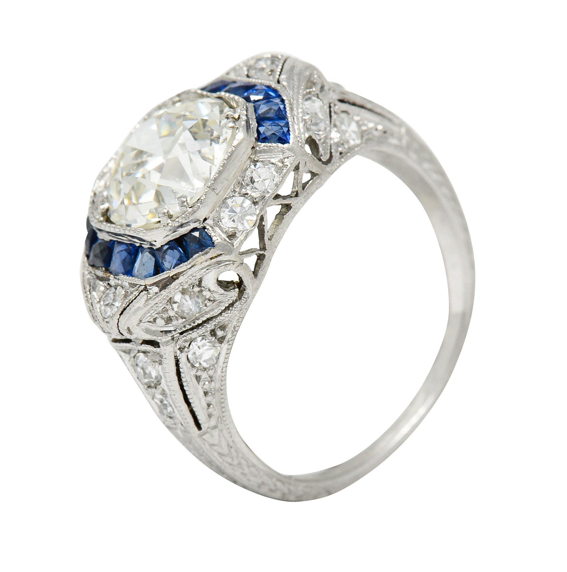Art Deco 2.75 Carats Diamond Sapphire Platinum Octagonal Ring GIA, Circa 1930 5