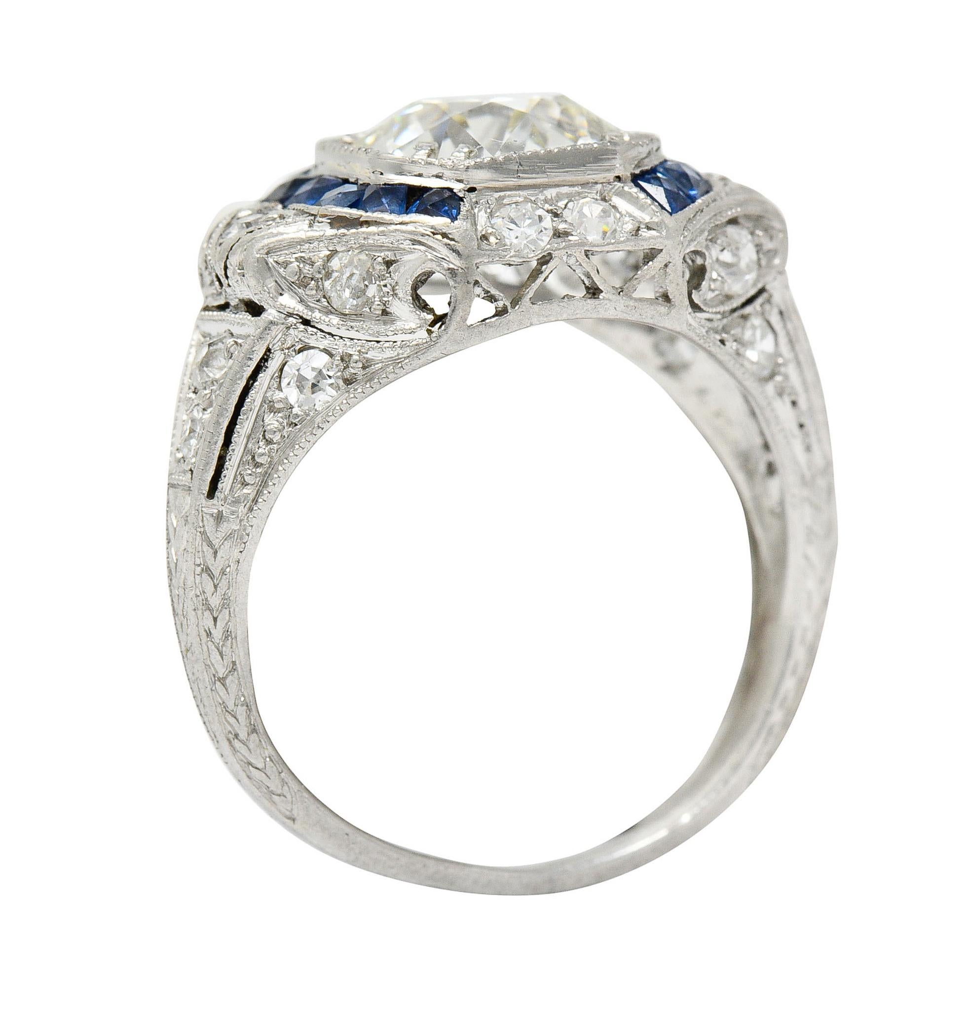 Art Deco 2.75 Carats Diamond Sapphire Platinum Octagonal Ring GIA, Circa 1930 3