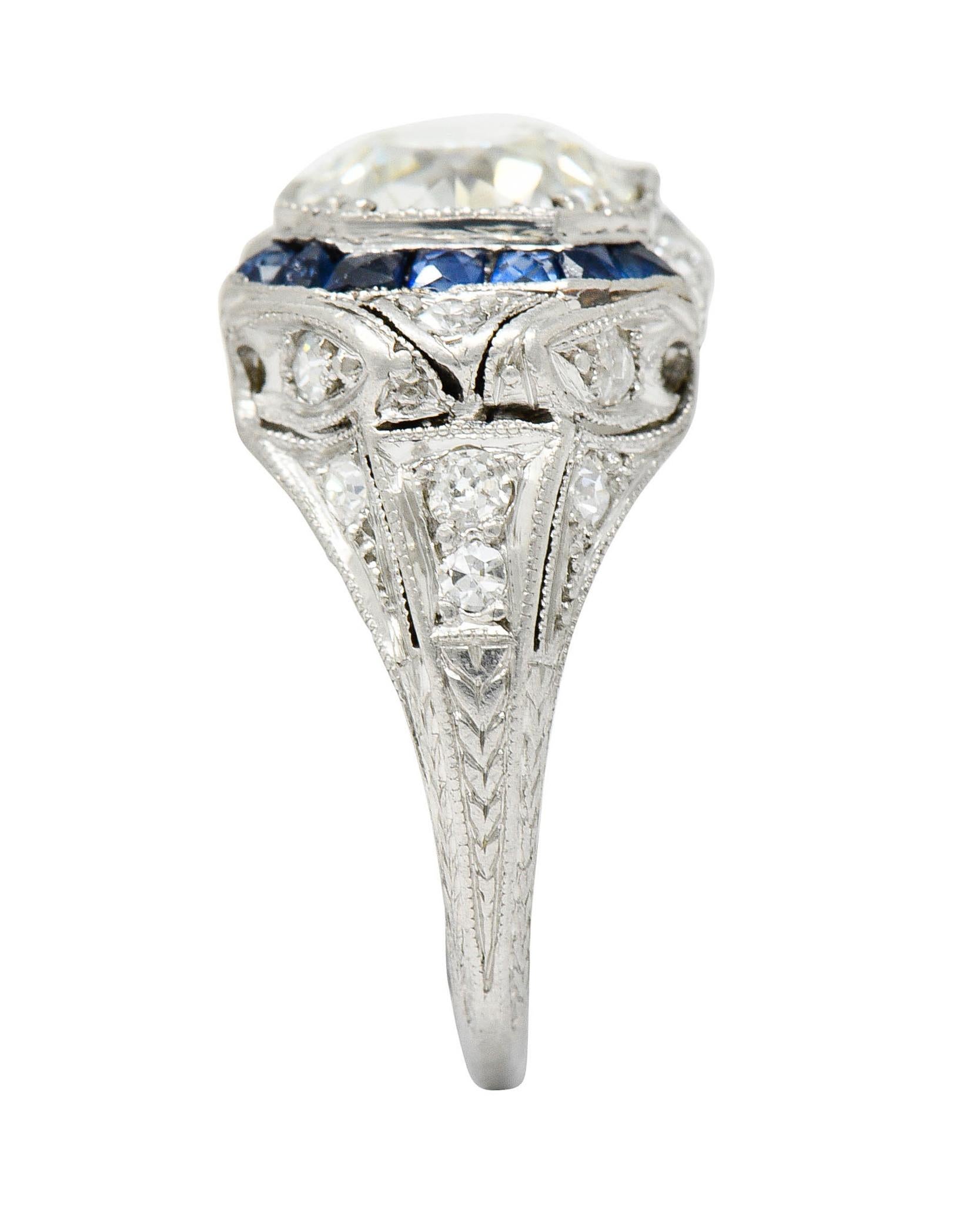 Art Deco 2.75 Carats Diamond Sapphire Platinum Octagonal Ring GIA, Circa 1930 4
