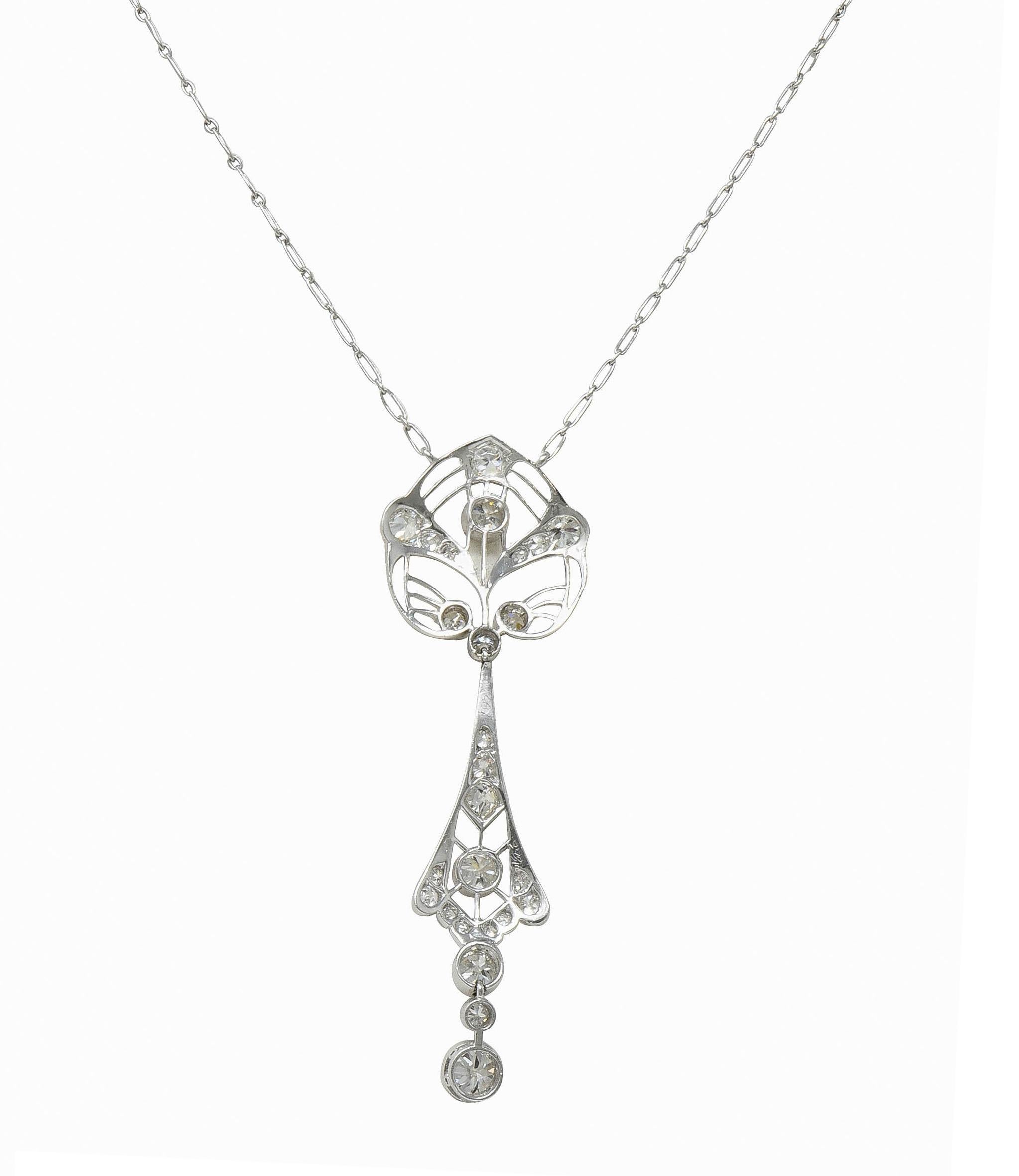 Women's or Men's Art Deco 2.75 CTW Diamond Platinum Vintage Openwork Drop Necklace