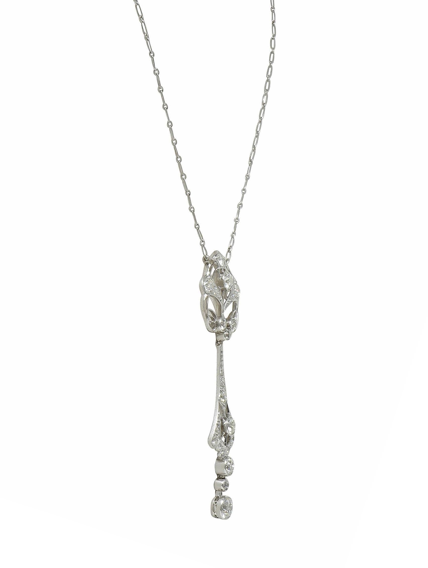 Art Deco 2.75 CTW Diamond Platinum Vintage Openwork Drop Necklace 1