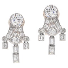 Art Deco 2.75 Ctw. Mixed Cut Diamond Geometric 'Pagoda' Dangle Earrings