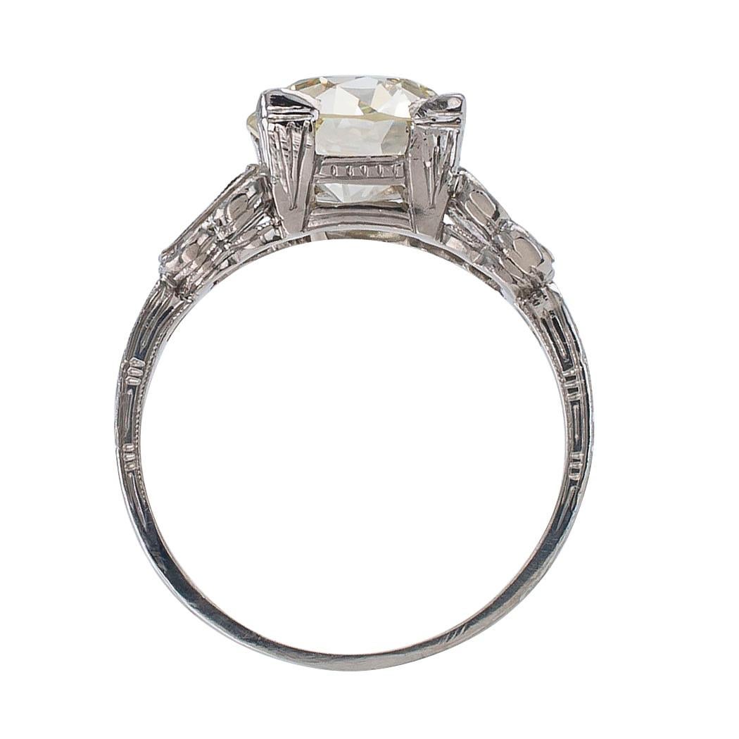 Women's Art Deco 2.76 Carat Old European Cut Diamond Solitaire Platinum Engagement Ring