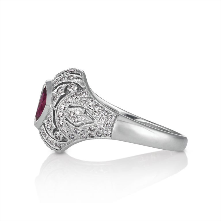 Art Deco 2.76ctw GIA I-VS1 Carre Emerald Cut Diamond and Ruby Platinum Ring For Sale 1