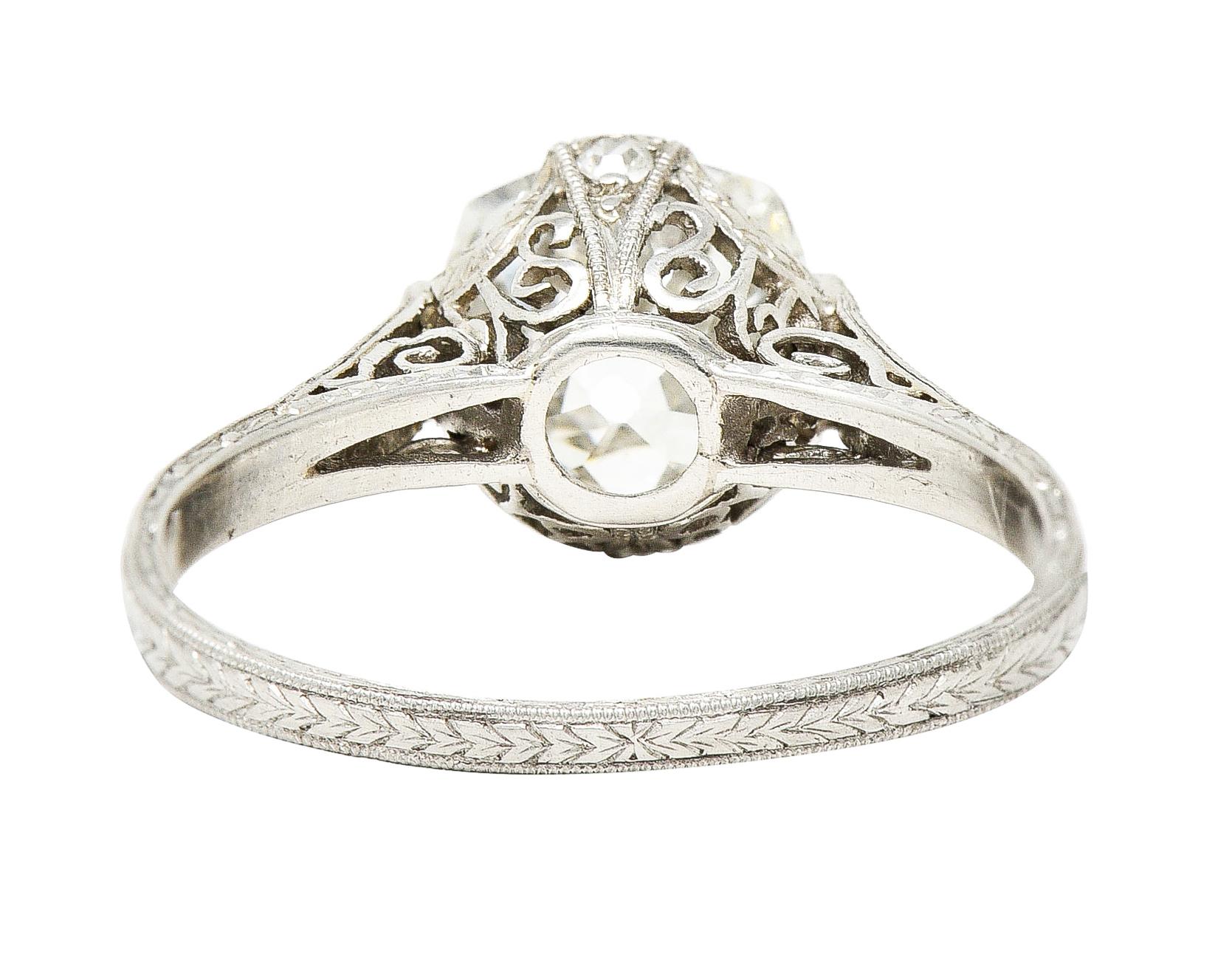 Art Deco 2.78 Carats Old Mine Diamond Platinum Filigree Engagement Ring GIA In Excellent Condition For Sale In Philadelphia, PA