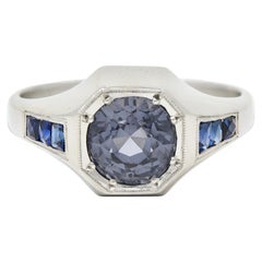 Art Deco 2.78 Carats Spinel Sapphire Platinum Octagonal Unisex Ring