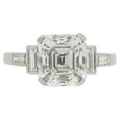 Art Deco 3.22 Carat Asscher Cut Diamond Ring