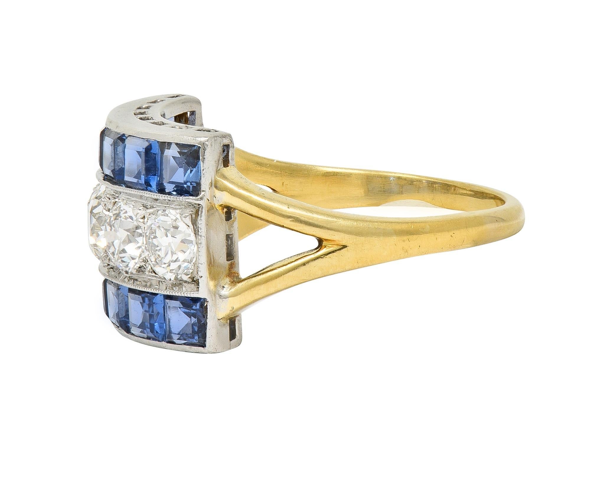 Art Deco 2,80 Karat Diamant Saphir Platin 18 Karat Gold Vintage Bandring im Zustand „Hervorragend“ im Angebot in Philadelphia, PA