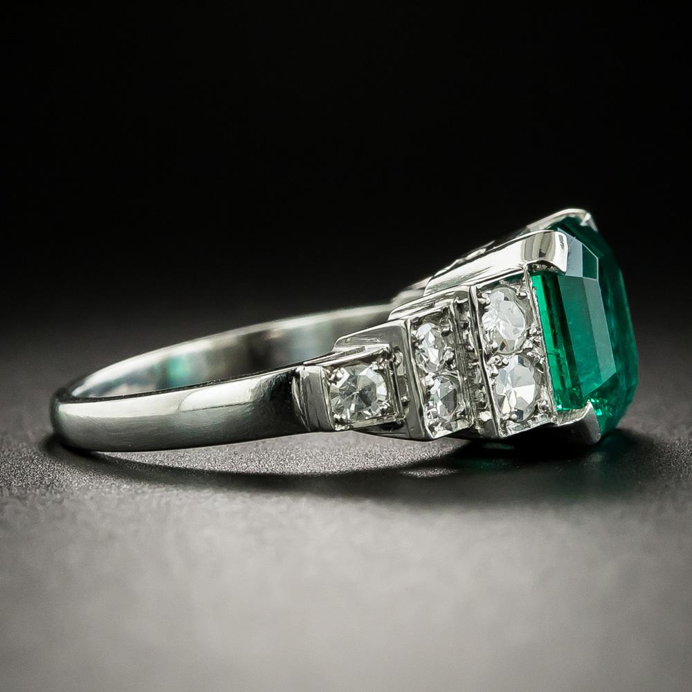 Art Deco 2.81 Carat Gemmy Emerald and Diamond Ring, AGL Minor Enhancement In Good Condition In San Francisco, CA