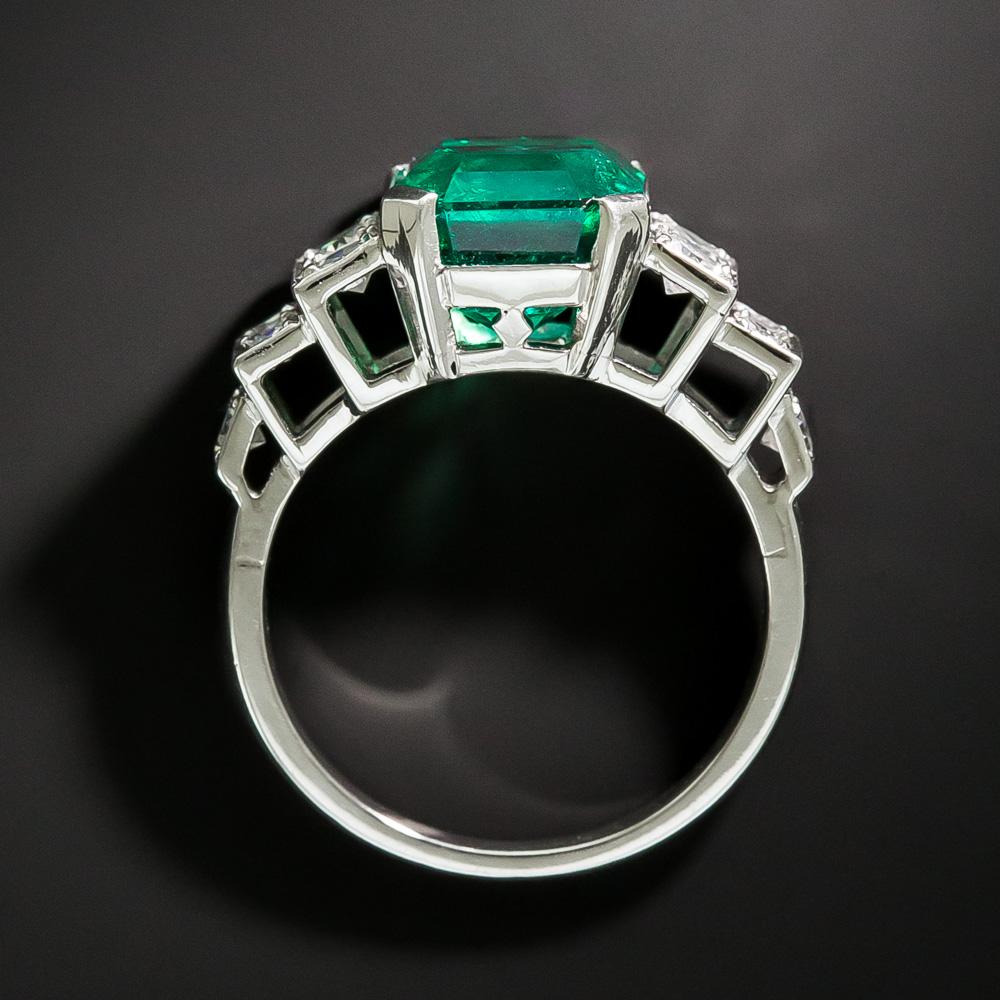 Women's Art Deco 2.81 Carat Gemmy Emerald and Diamond Ring, AGL Minor Enhancement