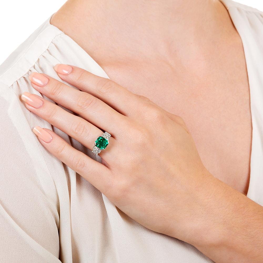 Art Deco 2.81 Carat Gemmy Emerald and Diamond Ring, AGL Minor Enhancement 1