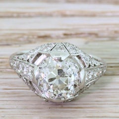 Art Deco 2.81 Carat Old European Cut Diamond Platinum Ring