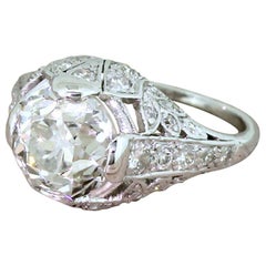 Art Deco 2.81 Carat Old European Cut Diamond Platinum Ring