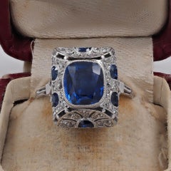 Art Deco Certified 2.83 Burma Sapphire Diamond Rare Ring