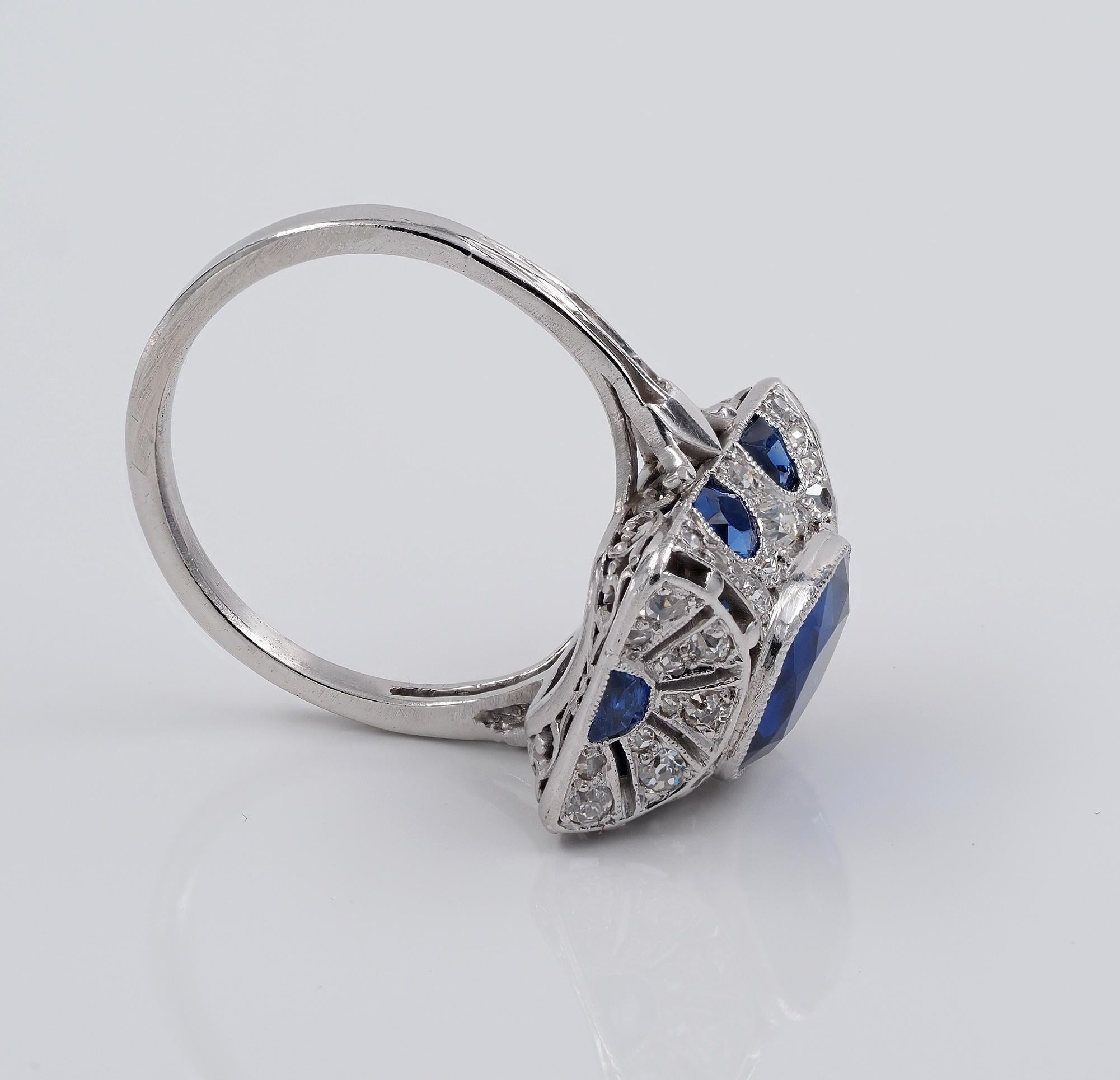 Women's Art Deco Certified 2.83 Burma Sapphire Diamond Rare Ring For Sale
