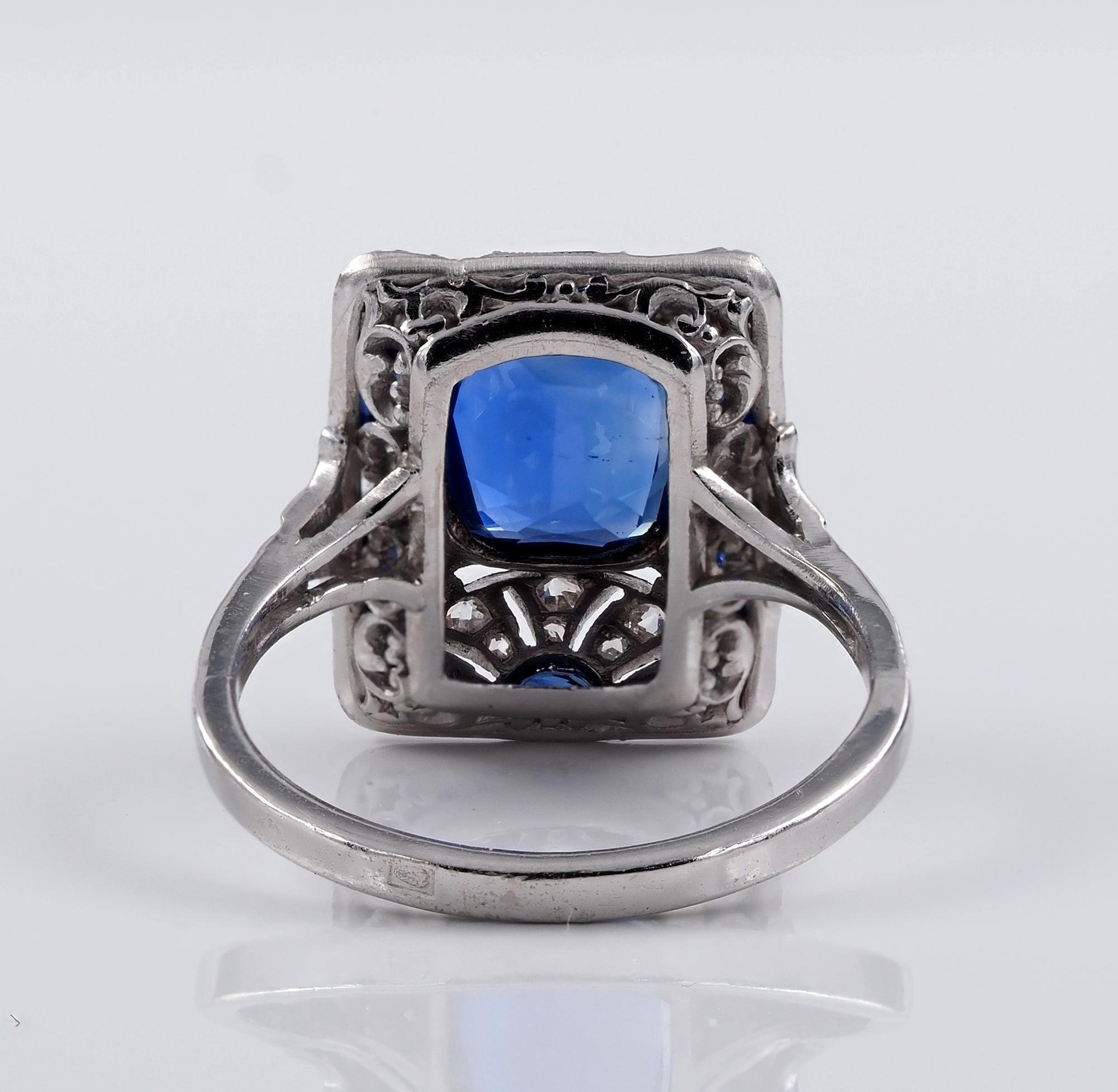 Art Deco Certified 2.83 Burma Sapphire Diamond Rare Ring For Sale 3