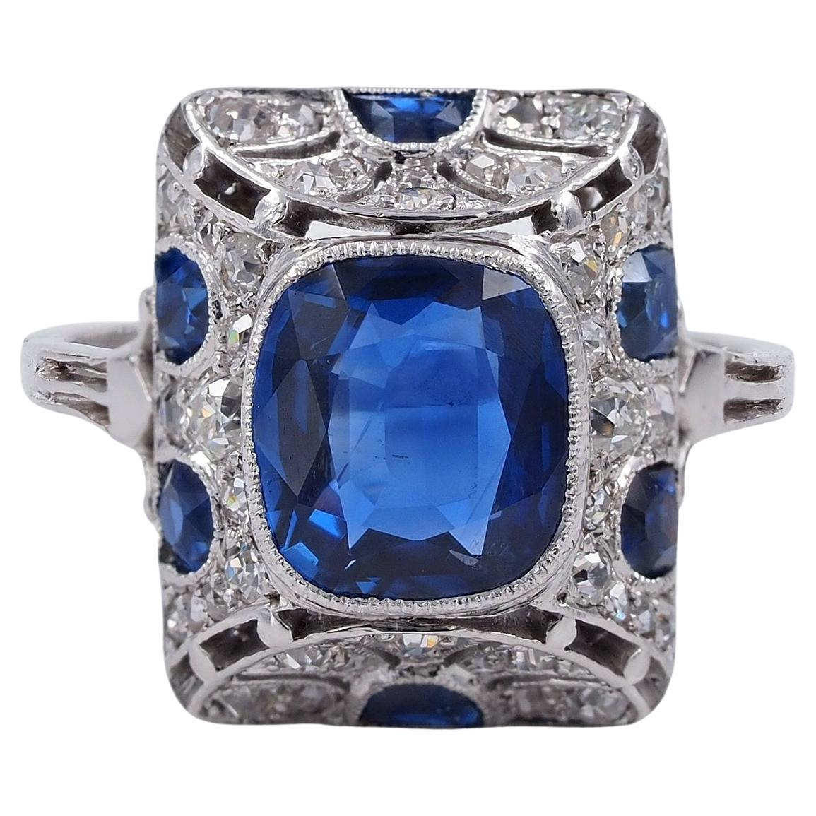 Art Deco Certified 2.83 Burma Sapphire Diamond Rare Ring