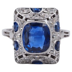 Antique Art Deco Certified 2.83 Burma Sapphire Diamond Rare Ring