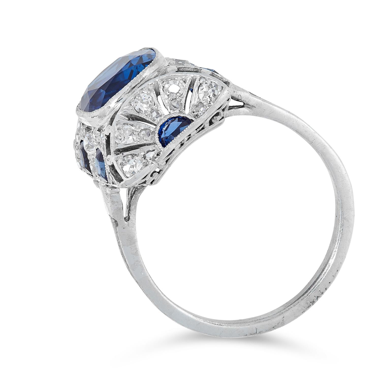 Art Deco Style 2.83 Carat Burma Blue Sapphire and Diamond Platinum Ring For Sale 2