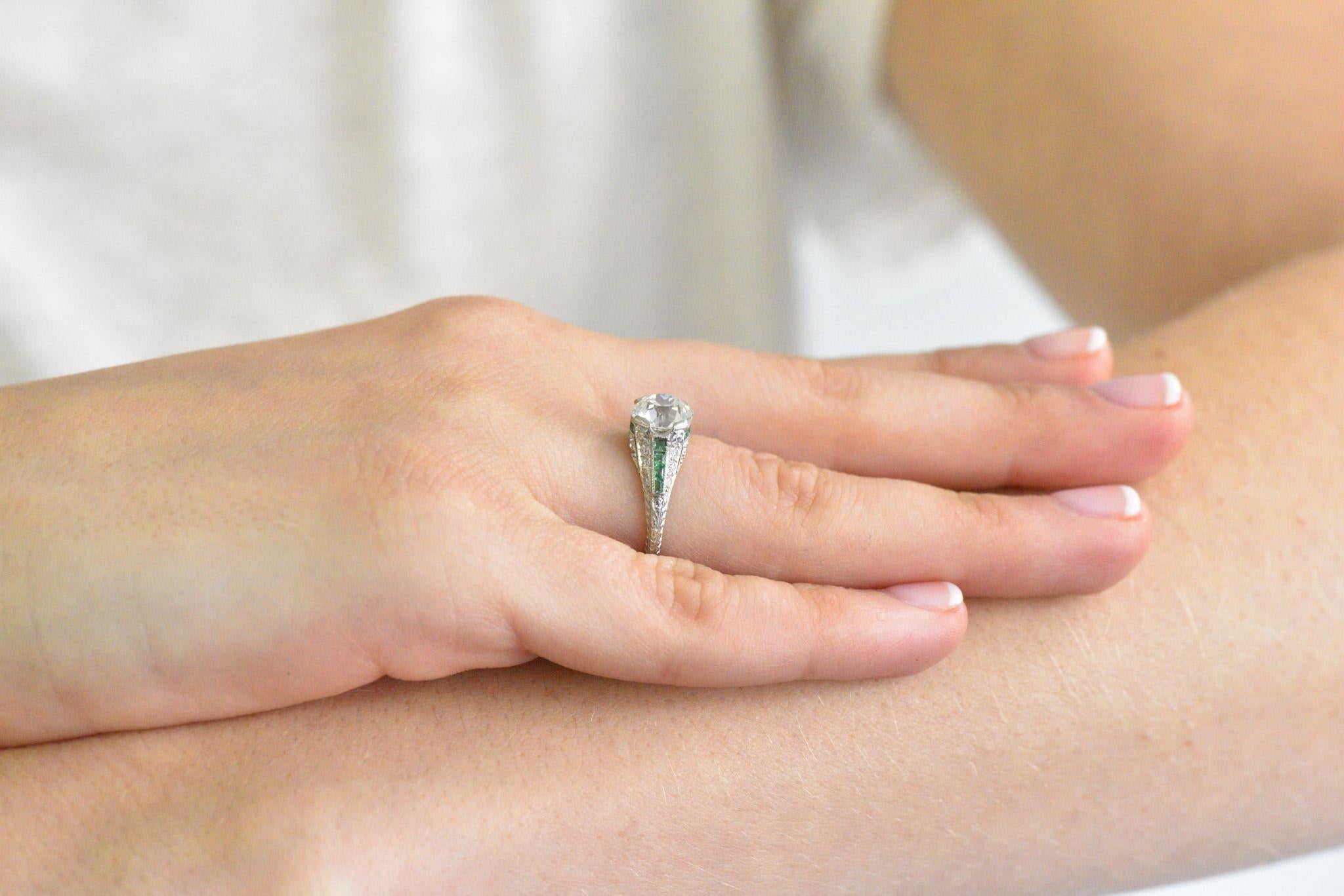 Art Deco 2.85 Carat Diamond Emerald Platinum Alternative Engagement Ring GIA 5