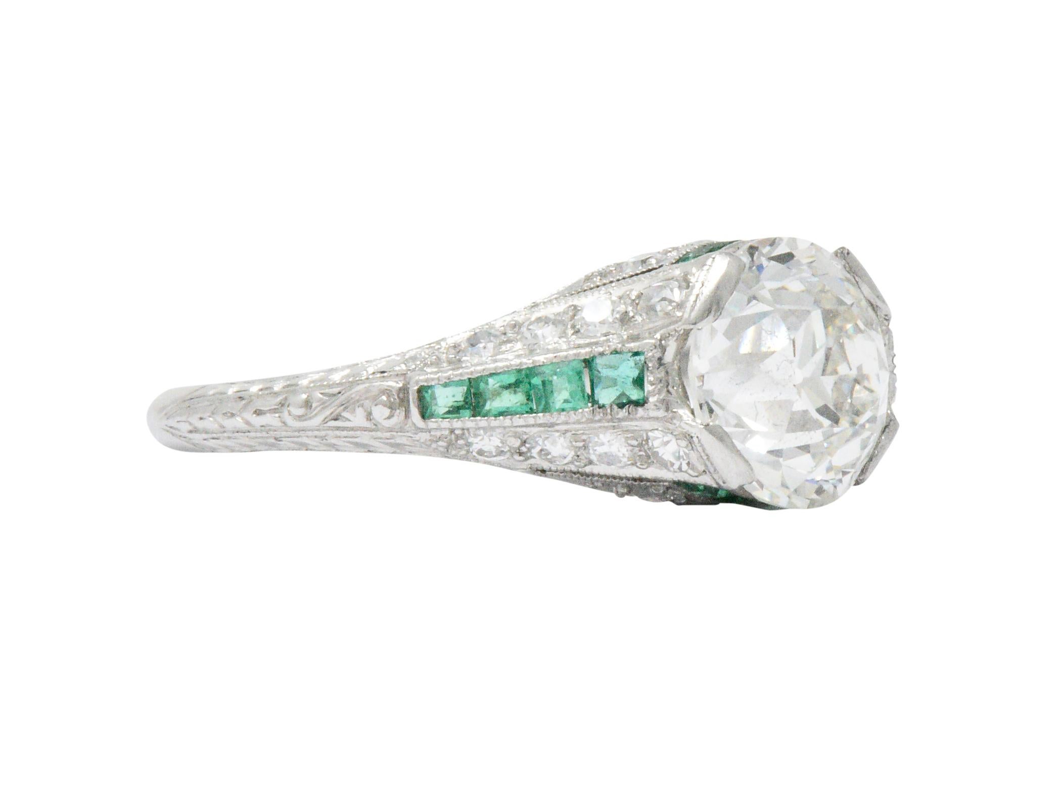 Art Deco 2.85 Carat Diamond Emerald Platinum Alternative Engagement Ring GIA In Excellent Condition In Philadelphia, PA
