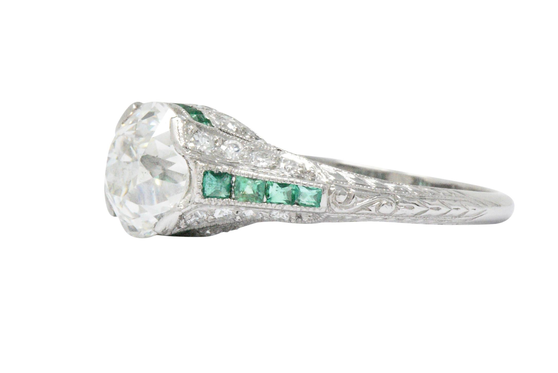 Women's or Men's Art Deco 2.85 Carat Diamond Emerald Platinum Alternative Engagement Ring GIA