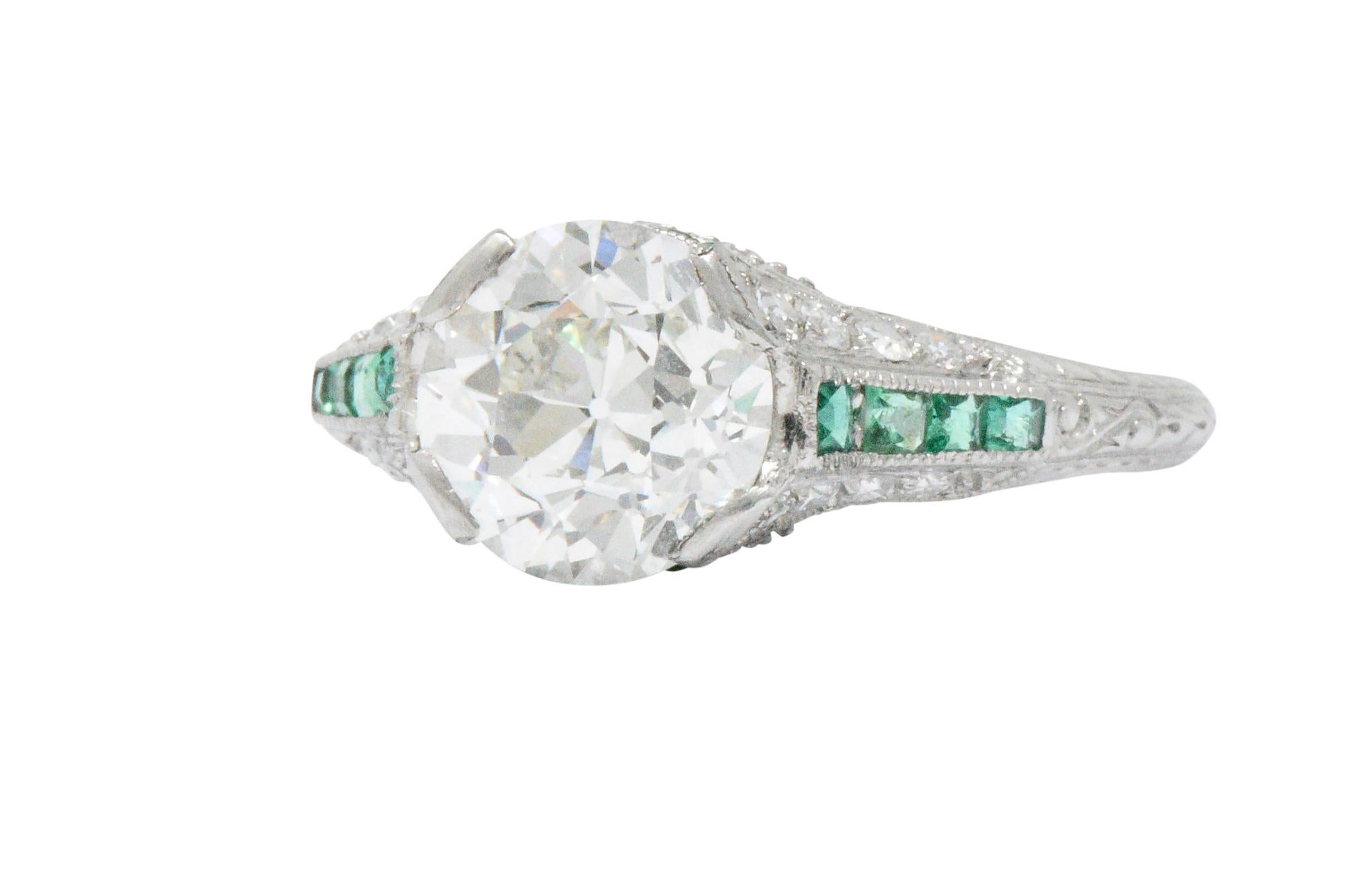 Art Deco 2.85 Carat Diamond Emerald Platinum Alternative Engagement Ring GIA 1