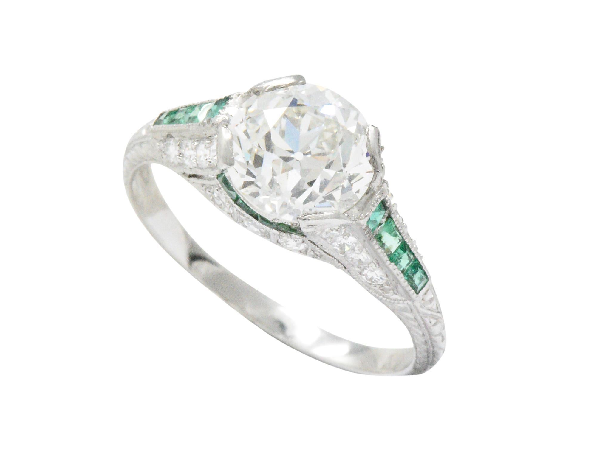 Art Deco 2.85 Carat Diamond Emerald Platinum Alternative Engagement Ring GIA 3