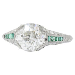 Art Deco 2.85 Carat Diamond Emerald Platinum Alternative Engagement Ring GIA