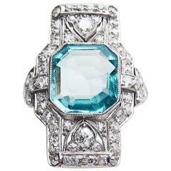 Art Deco 2.85 Carat Natural Emerald and Diamond North-South Cocktail Ring