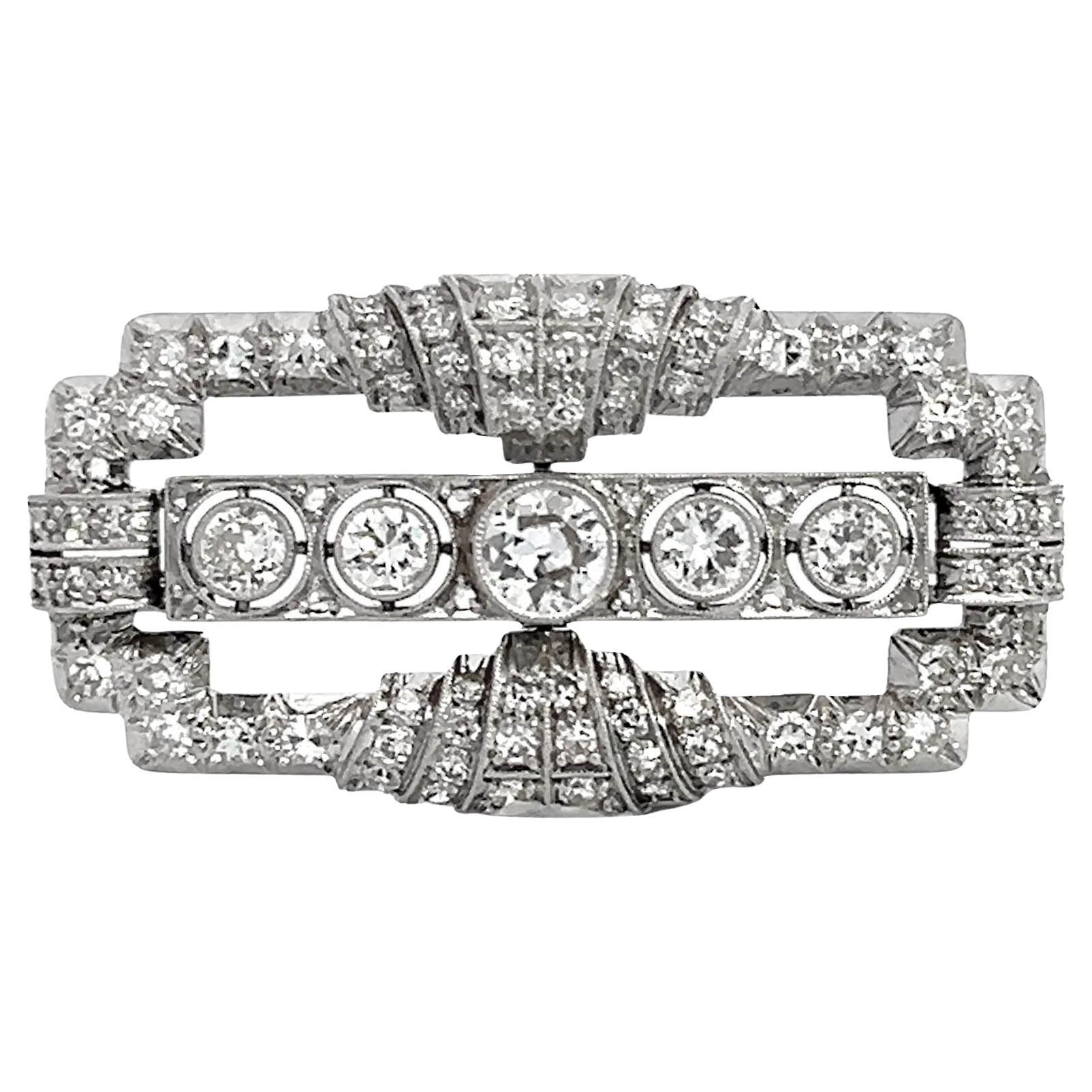 Art Deco 2.85 Carat Old European Diamond Brooch Pin
