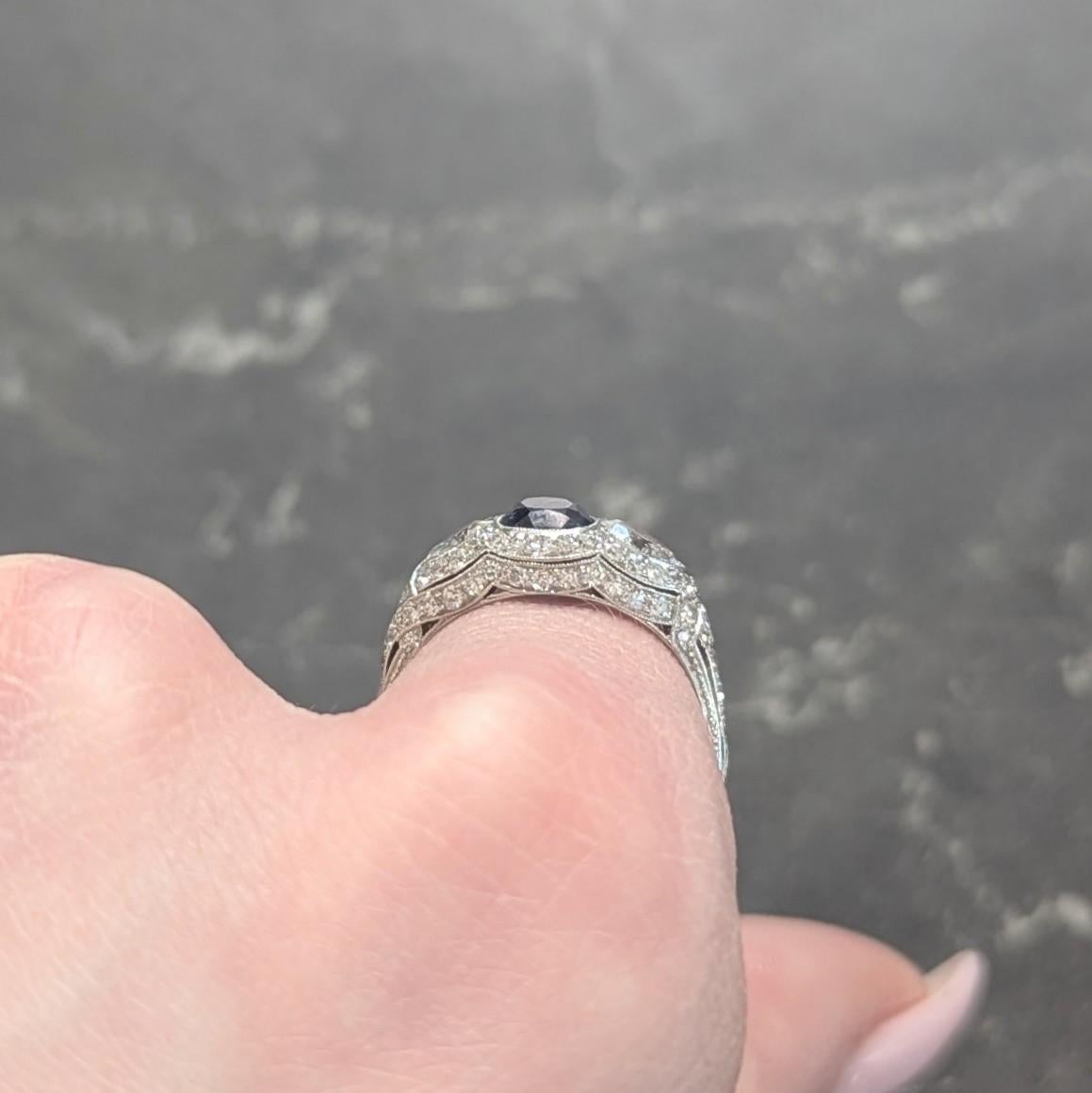 Art Deco 2.85 CTW No Heat Ceylon Sapphire Diamond Platinum Vintage Bombé Ring For Sale 6