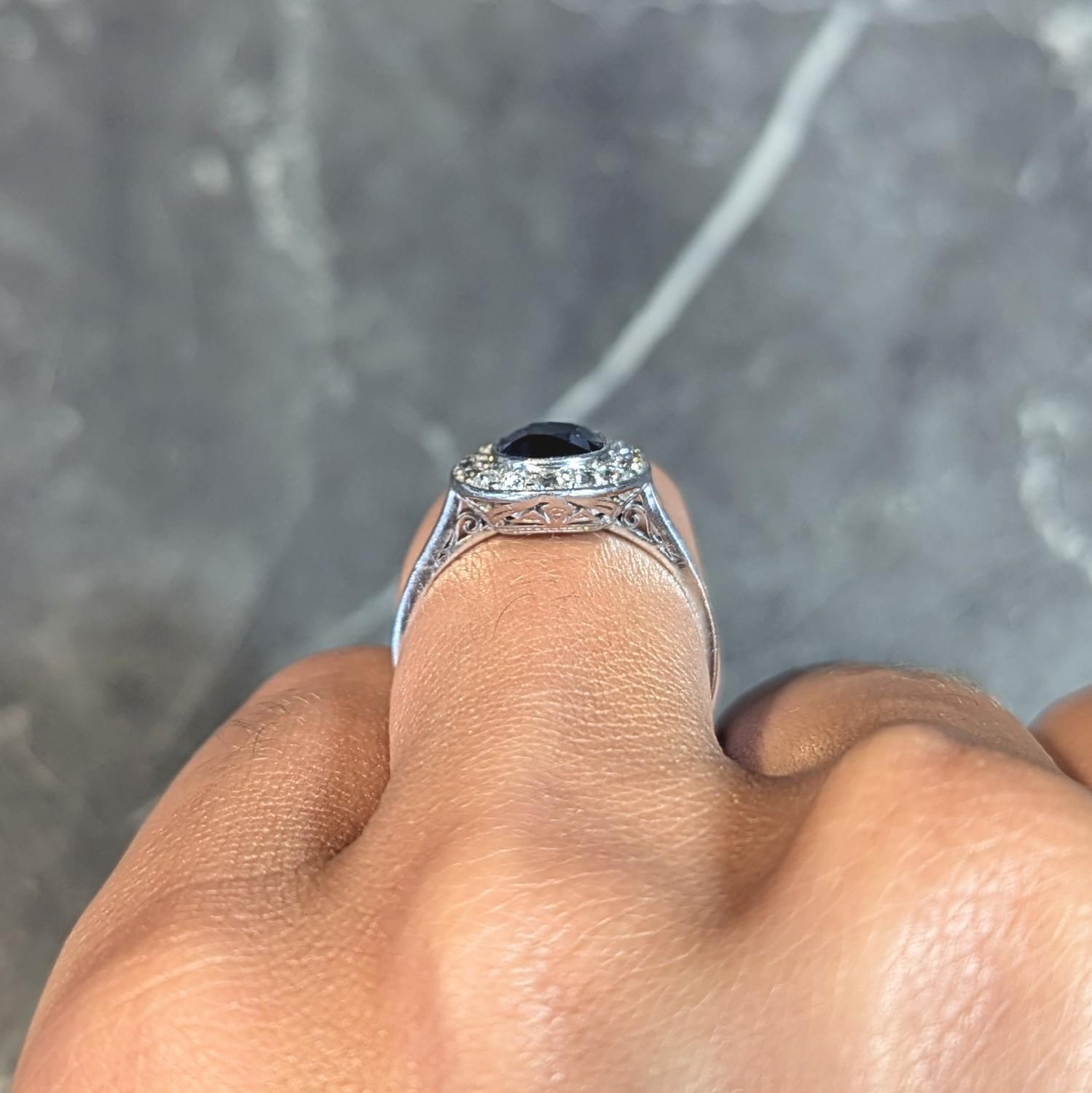 Art Deco 2.85 CTW No Heat Sapphire Diamond Platinum Antique Scroll Halo Ring GIA 7