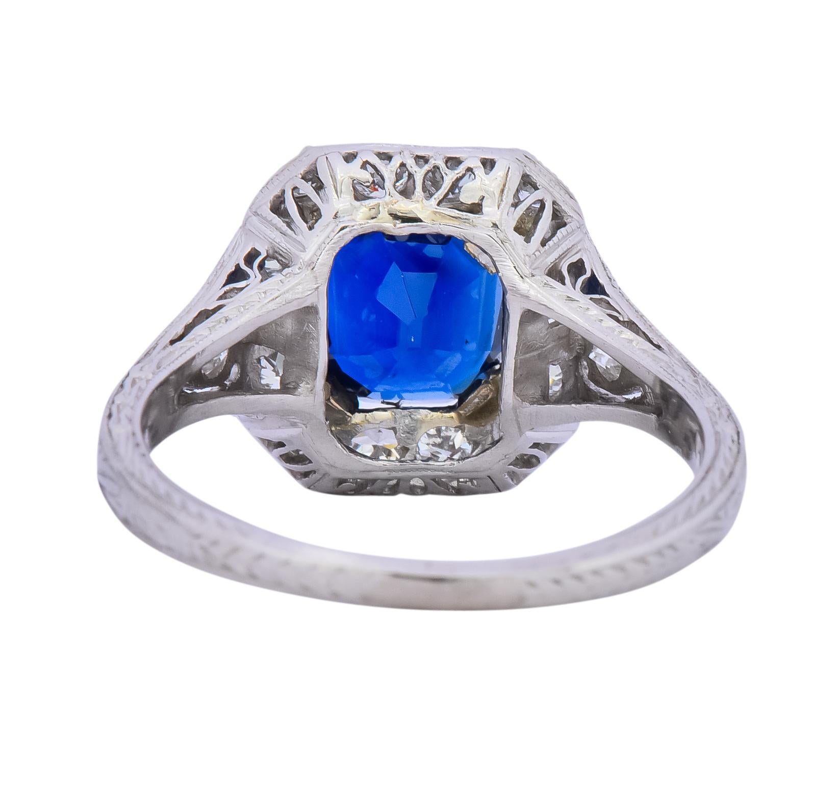 Art Deco 2.86 Carat No Heat Sapphire Diamond Platinum Ring AGL 2